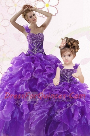 Cute Purple Sweetheart Neckline Beading and Ruffles Sweet 16 Dresses Sleeveless Lace Up