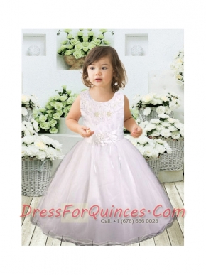 White Ball Gown Scoop Flower Girl Dress with Appliques Bowknot for 2014