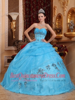 Aqua Blue Ball Gown Sweetheart Floor-length Organza Beading Quinceanera Dress