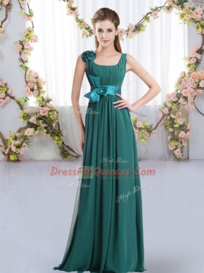 Affordable Straps Sleeveless Zipper Quinceanera Court Dresses Peacock Green Chiffon
