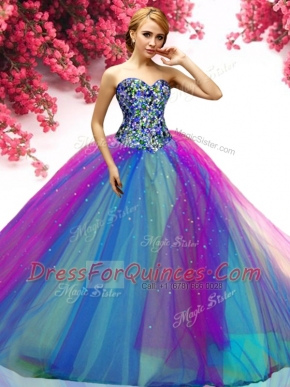 Multi-color Ball Gown Prom Dress Military Ball and Sweet 16 and Quinceanera and For with Beading Sweetheart Sleeveless Lace Up