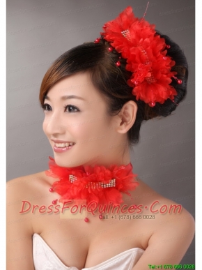Red Chiffon Big Flowers With Beading For Wedding
