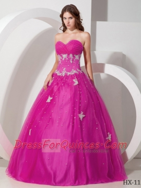 2013 Sweetheart Tulle With Appliques and Beading Quinceanera Dress in Fuchsia