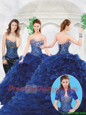 Luxurious Royal Blue Sweetheart Quinceanera Gowns with Brush Train