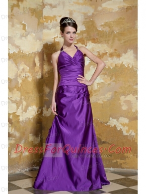 Prom Dress Purple Column V-neck Floor-length Taffeta Beading