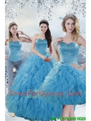 2015 Pretty Baby Blue Quince Dresses with Beading and Ruffles