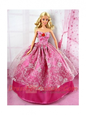 Beautiful Red  Party Tulle Clothes Fashion Dress Hot Pink for Noble Barbie Doll
