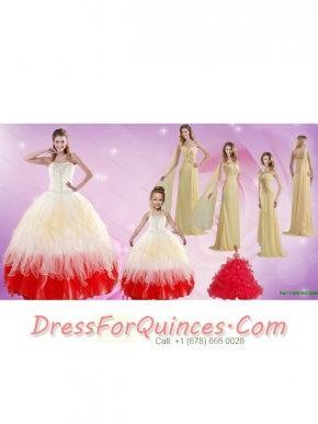 Strapless Beading Multi Color Quinceanera Dress and Beading Long Prom Dresses and Multi Color Halter Top Little Girl Dress