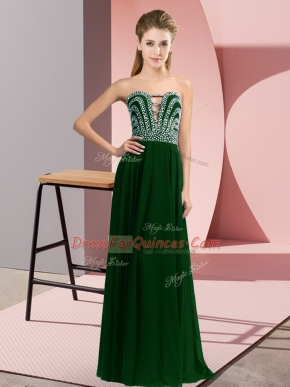 Dark Green Lace Up Sweetheart Beading Prom Evening Gown Chiffon Sleeveless