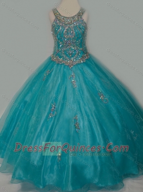 New Arrival Ball Gown Scoop Organza Long Lace Up Mini Quinceanera Dress with Beading