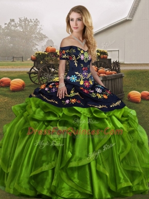 Green Off The Shoulder Lace Up Embroidery and Ruffles Sweet 16 Dress Sleeveless
