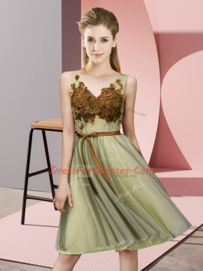 Artistic Knee Length Yellow Damas Dress Tulle Sleeveless Appliques