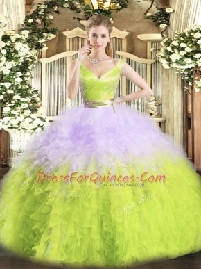 New Style Multi-color Zipper Sweet 16 Quinceanera Dress Ruffles Sleeveless Floor Length