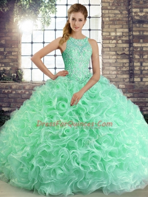 Spectacular Apple Green Scoop Neckline Beading Ball Gown Prom Dress Sleeveless Lace Up