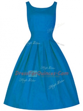 Luxury Blue A-line Taffeta Scoop Sleeveless Ruching Knee Length Zipper Quinceanera Court Dresses