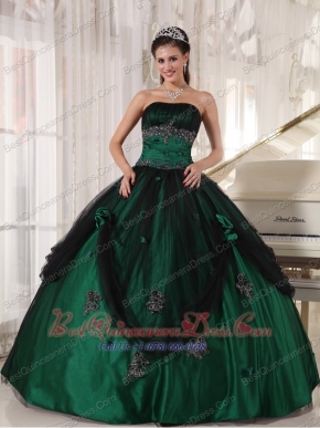 Green Ball Gown Strapless Floor-length Tulle and Taffeta Beading Quinceanera Dress