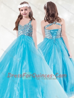 Elegant Straps Beading Mini Quinceanera Dress in Aqua Blue