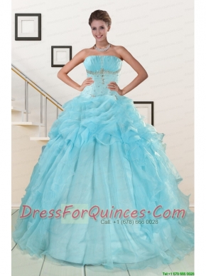 2015 Elegant Aqua Blue Quinceanera Dresses with Beading