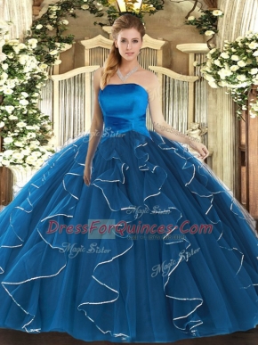 Floor Length Ball Gowns Sleeveless Blue Sweet 16 Quinceanera Dress Lace Up