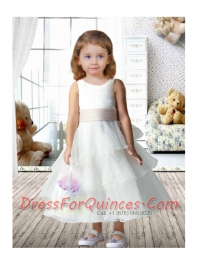2014 Pretty A-Line Scoop Flower Girl Dress with Ruffled Layers