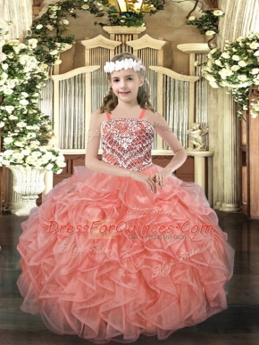 Floor Length Ball Gowns Sleeveless Orange Red Kids Formal Wear Lace Up
