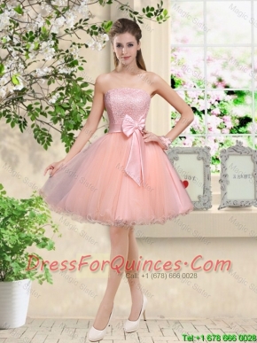 Popular Strapless Mini Length Prom Dresses with Appliques and Bowknot