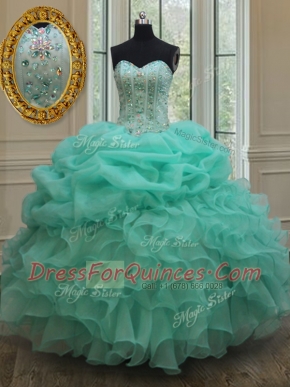 Apple Green Sweetheart Lace Up Beading and Ruffles Quinceanera Dress Sleeveless