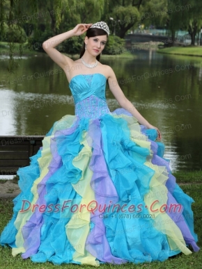 Quinceanera Dress Sweet Appliques Ruffles Layered Colorful Wear For Graduation