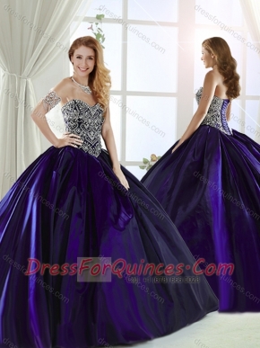 Classical  Brush Train Beaded Bodice Purple Quinceanera Gown in Taffeta