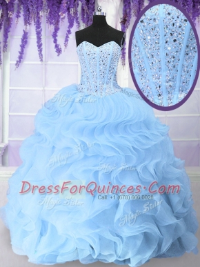 Simple Floor Length Ball Gowns Sleeveless Light Blue Ball Gown Prom Dress Lace Up