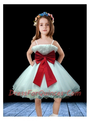 Amazing White Spaghetti Straps A-Line Short Flower Girl Dress with Bowknot