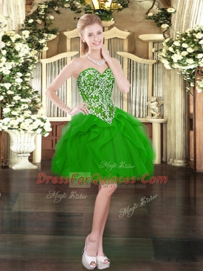 Simple Green Sweetheart Neckline Beading and Ruffles Prom Gown Sleeveless Lace Up