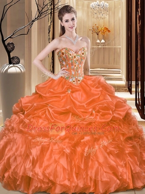 Floor Length Orange Sweet 16 Quinceanera Dress Sweetheart Sleeveless Lace Up