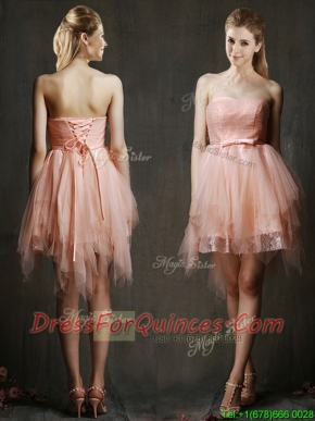Popular Belted and Ruffled Short Prom Dresses in Watermelon Red