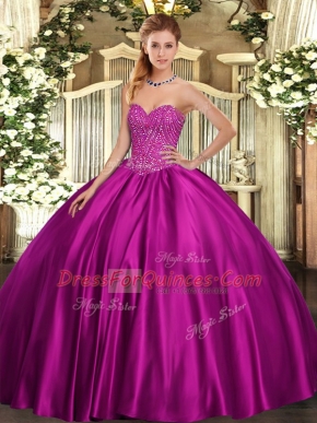 Vintage Fuchsia Sleeveless Beading Floor Length 15 Quinceanera Dress