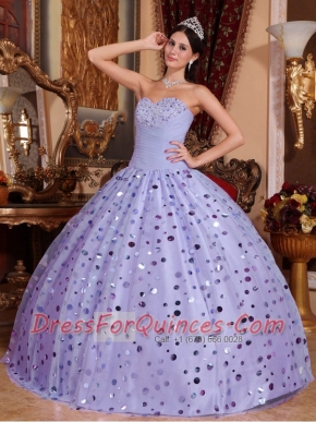 Lilac Ball Gown Sweetheart 15th Birthday Dresses with  Tulle Sequins