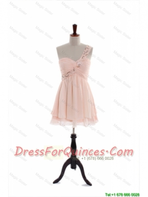 Cheap Most Popular One Shoulder Beading Short Prom Dresses in Pink