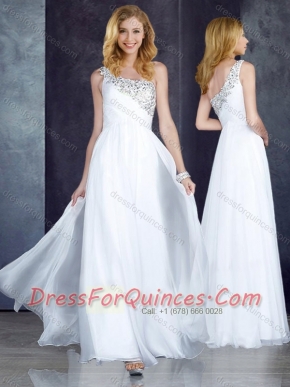 Custom Fit Empire One Shoulder Beaded White Dama Dress