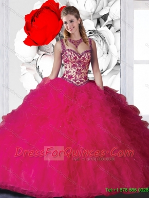New Style Straps Beading Quinceanera Dresses in Fuchsia for 2016