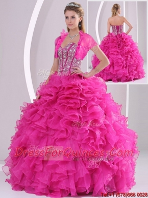 Discount Ruffles and Beading Fuchsia Sweet 16 Dresses