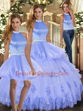Clearance Floor Length Lavender Quinceanera Gowns Tulle Sleeveless Beading and Appliques