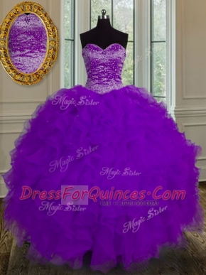 Dazzling Sweetheart Sleeveless Lace Up Ball Gown Prom Dress Eggplant Purple Tulle