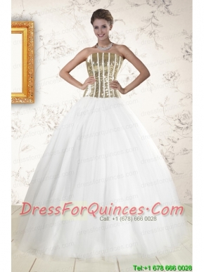 2015 The Super Hot Tulle Strapless Sequins White Quinceanera Dresses