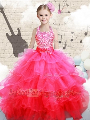 Beautiful Halter Top Hot Pink Mini Quinceanera Dresses with Beading