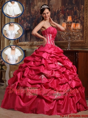 2016 Classical Coral Red Strapless Quinceanera Gowns with Appliques