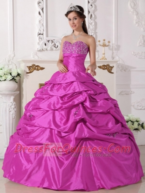 Sweetheart Floor-length Taffeta Beading And Rush Pink Ball Gown Beautiful Quinceanera Dress For 2014