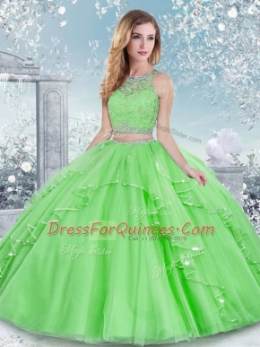 Sleeveless Beading and Lace Floor Length Sweet 16 Quinceanera Dress