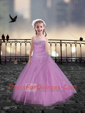 Spaghetti Straps Beaded Pink Mini Little Girl Pageant Dresses in Tulle