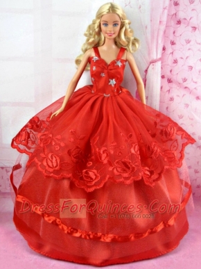 Beautiful Red  Party Dress Tulle for Noble Barbie Doll