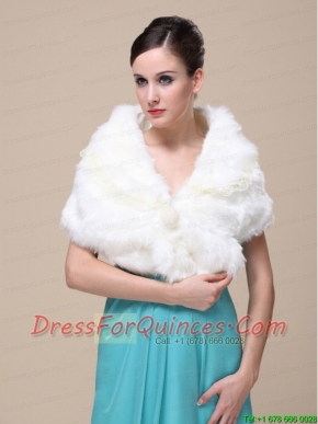 Top Selling Faux Fur Wedding Shawl With Lace V-neck
